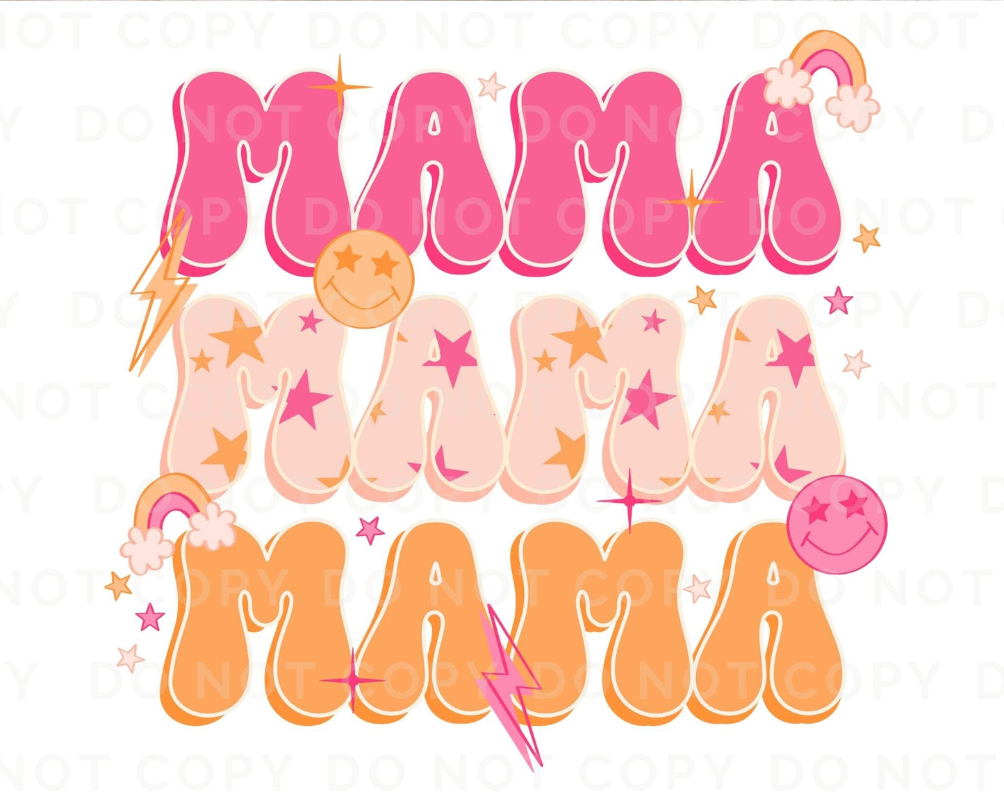 Mother's Day DTF Transfer Ready to Press, Direct to Film Heat Transfers, T-shirt Transfers, Retro Mama dtf, lightening bolt, smiley face