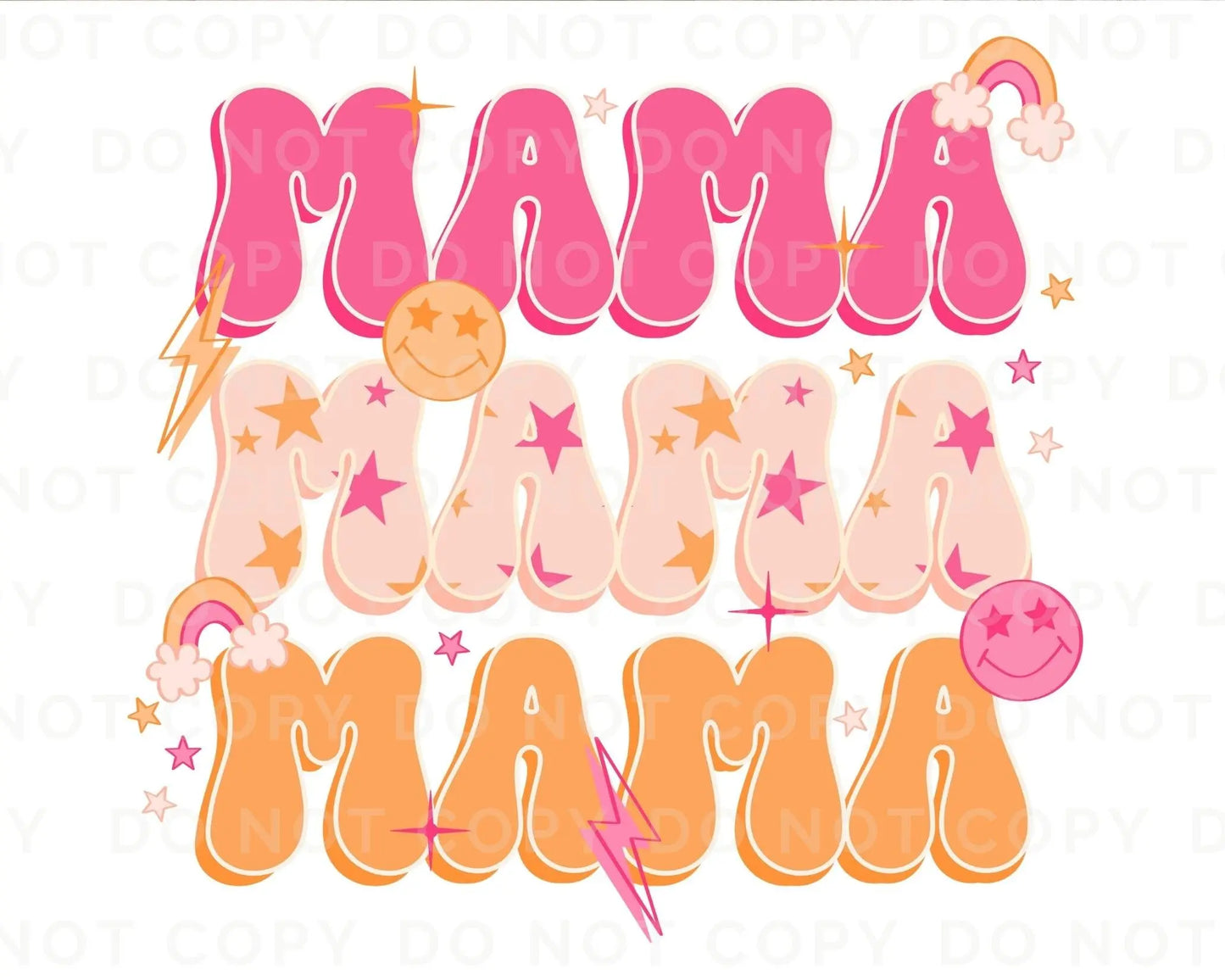 Mother's Day DTF Transfer Ready to Press, Direct to Film Heat Transfers, T-shirt Transfers, Retro Mama dtf, lightening bolt, smiley face