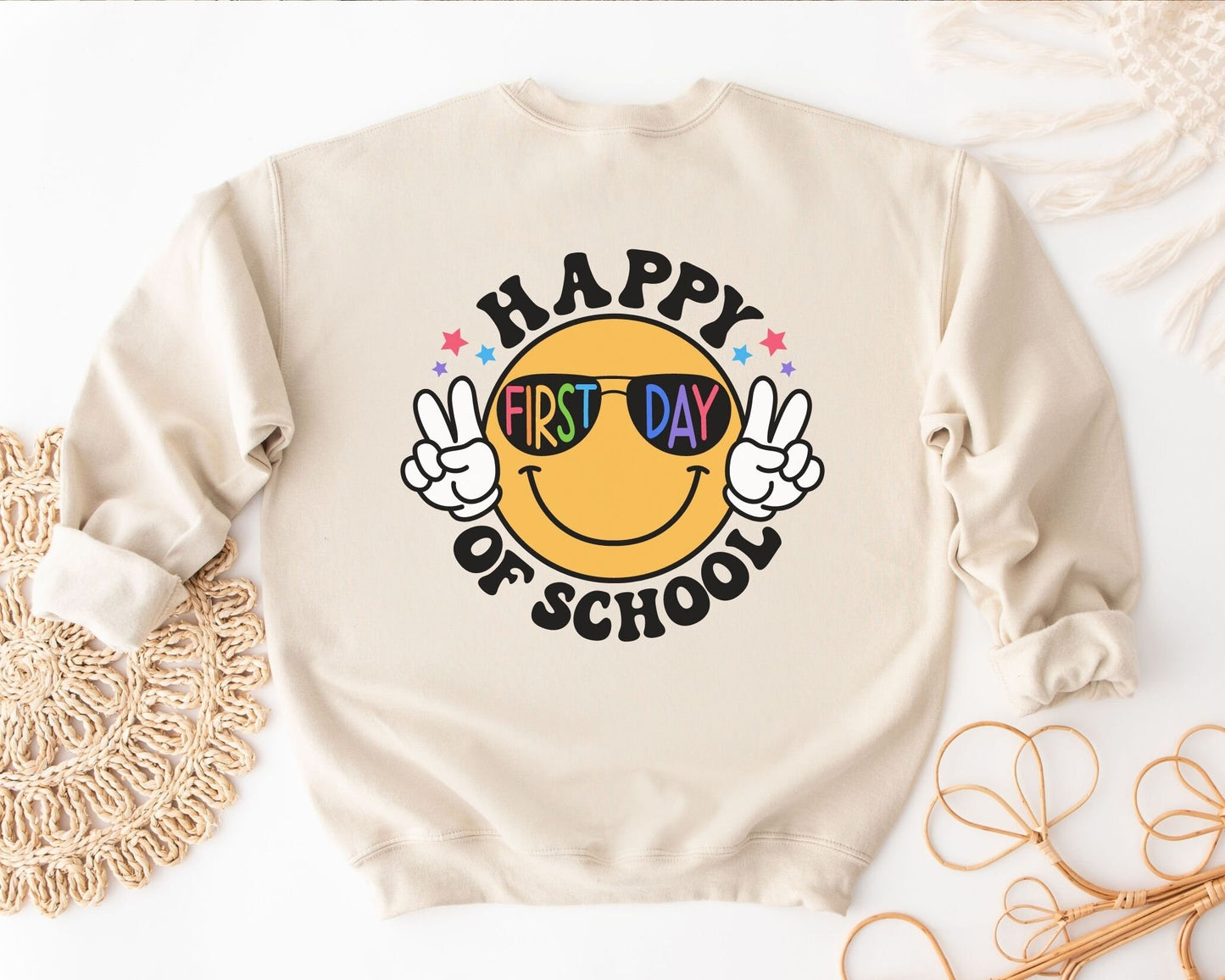 DTF Transfer, First Day of School, Heat Transfer, Ready to Press, Direct to Film, Back To School, Retro, Smiley, Happy First Day of School