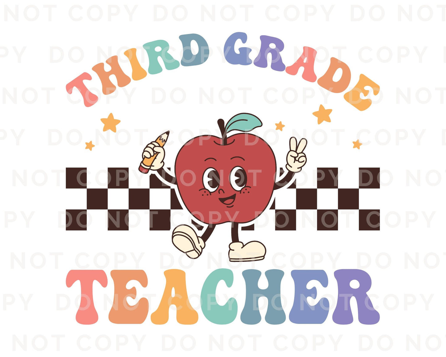 DTF transfer, First Day of School, Heat Transfer, Ready to Press, Direct to Film, Back to School, Retro, Apple, Third Grade Teacher