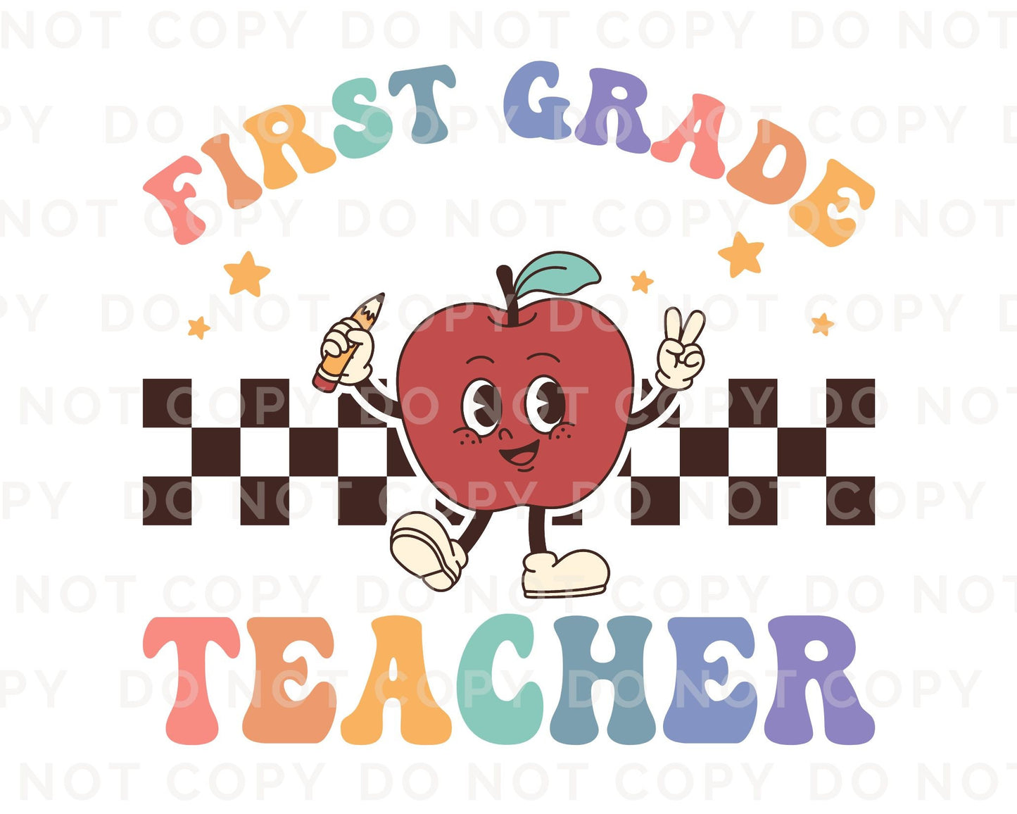 DTF transfer, First Day of School, Heat Transfer, Ready to Press, Direct to Film, Back to School, Retro, Apple, First Grade Teacher