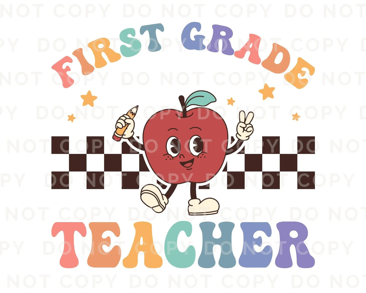 DTF transfer, First Day of School, Heat Transfer, Ready to Press, Direct to Film, Back to School, Retro, Apple, First Grade Teacher