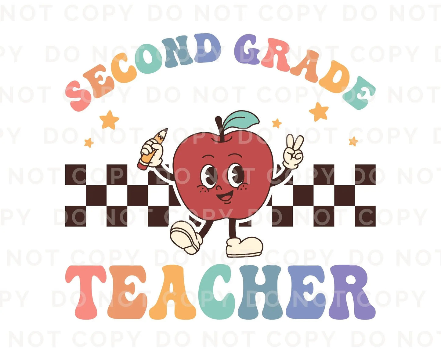 DTF transfer, First Day of School, Heat Transfer, Ready to Press, Direct to Film, Back to School, Retro, Apple, Second Grade Teacher