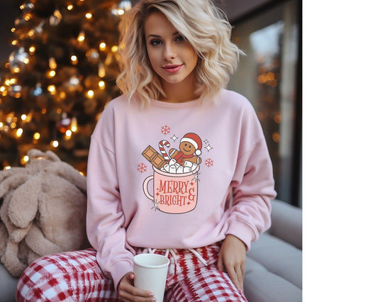 DTF Transfers, Ready to Press, T-shirt Transfers, Heat Transfer, Direct to Film, Retro Christmas, Merry and Bright Gingerbread Hot Cocoa