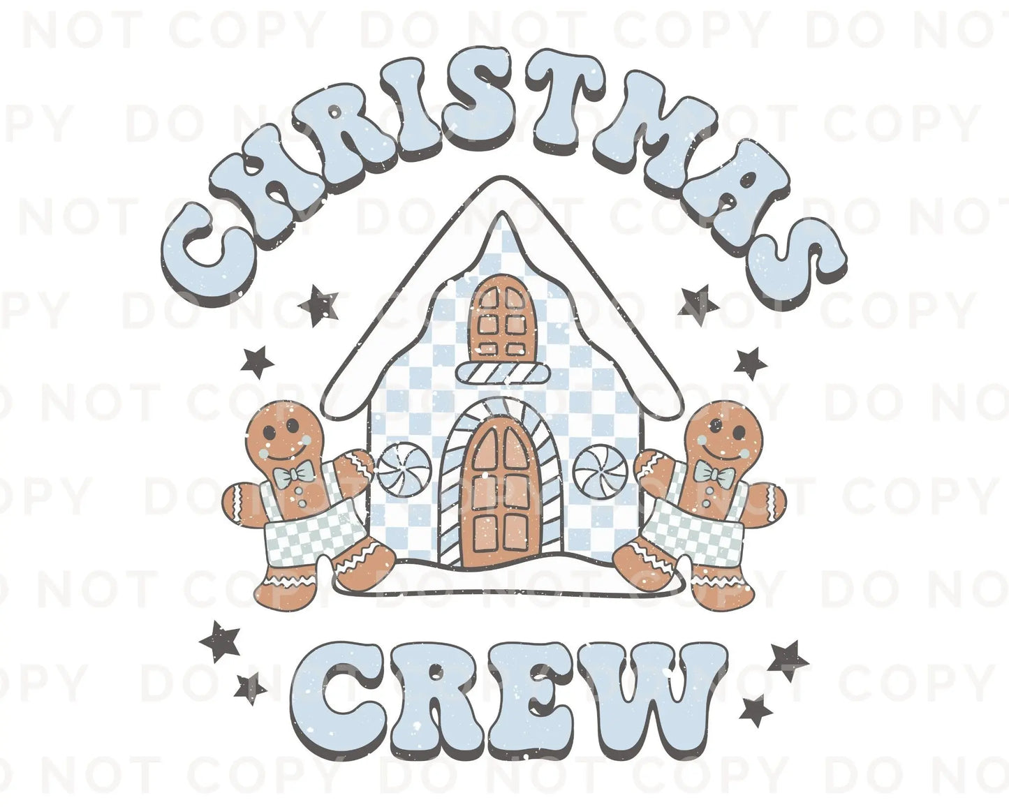 DTF Transfers, Ready to Press, Heat Transfer, Direct to Film, T-shirt, Holiday, Boy Christmas Crew Tshirt Transfer, Blue Gingerbread House