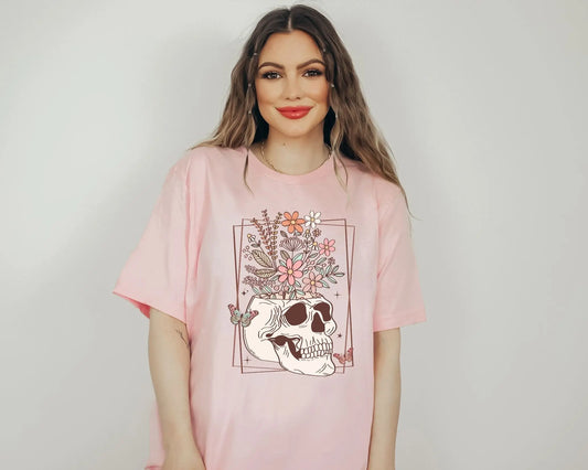 DTF Transfers, Ready to Press, T-shirt Transfers, Heat Transfer, Direct to Film, Custom Transfers, Flower Skull, Skeleton, Floral Skull