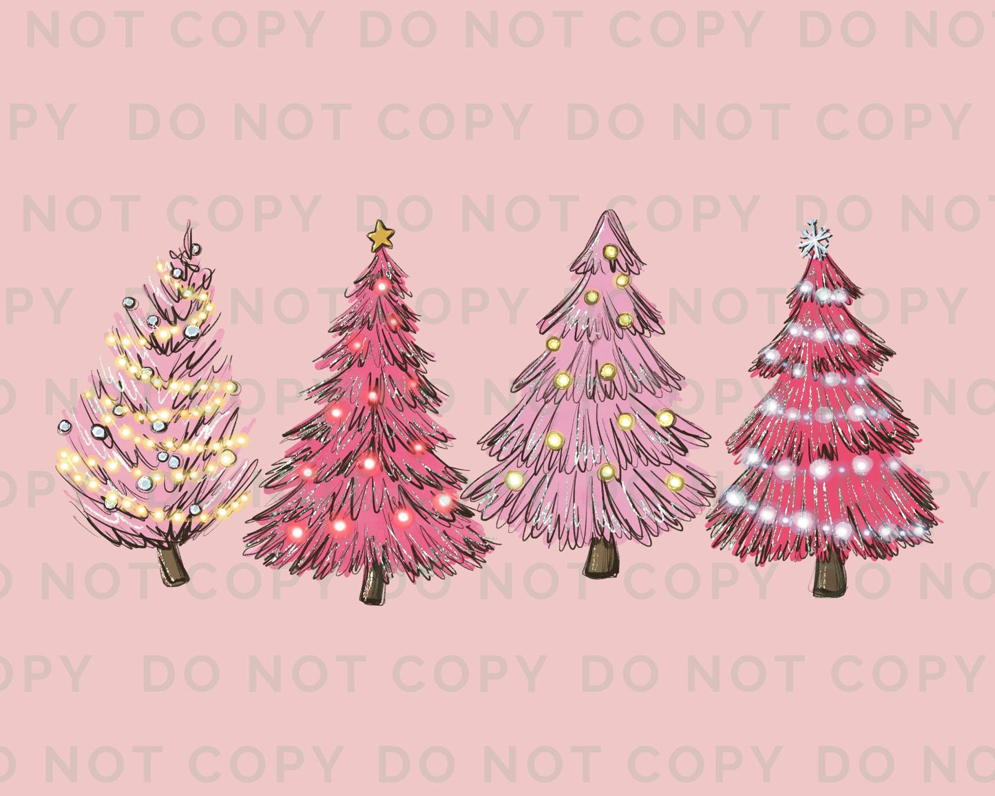 DTF Transfers, Ready to Press, T-shirt Transfers, Heat Transfer, Direct to Film, Holiday, Cozy Winter Snow Lights Star Pink Christmas Trees