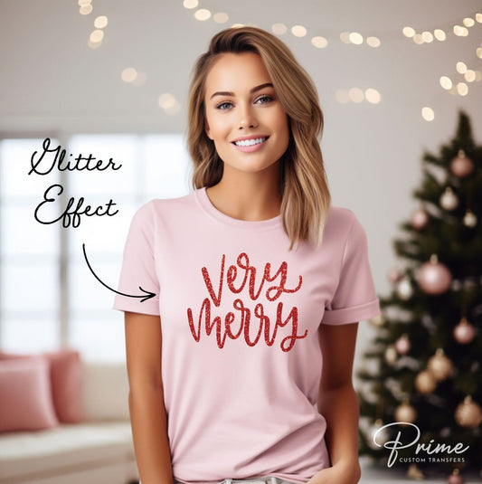 DTF Transfers, Ready to Press, T-shirt Transfers, Heat Transfer, Direct to Film, Christmas, Glitter Effect, Holiday, Sparkly Very Merry