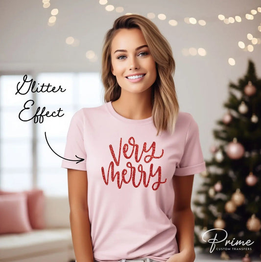 DTF Transfers, Ready to Press, T-shirt Transfers, Heat Transfer, Direct to Film, Christmas, Glitter Effect, Holiday, Sparkly Very Merry