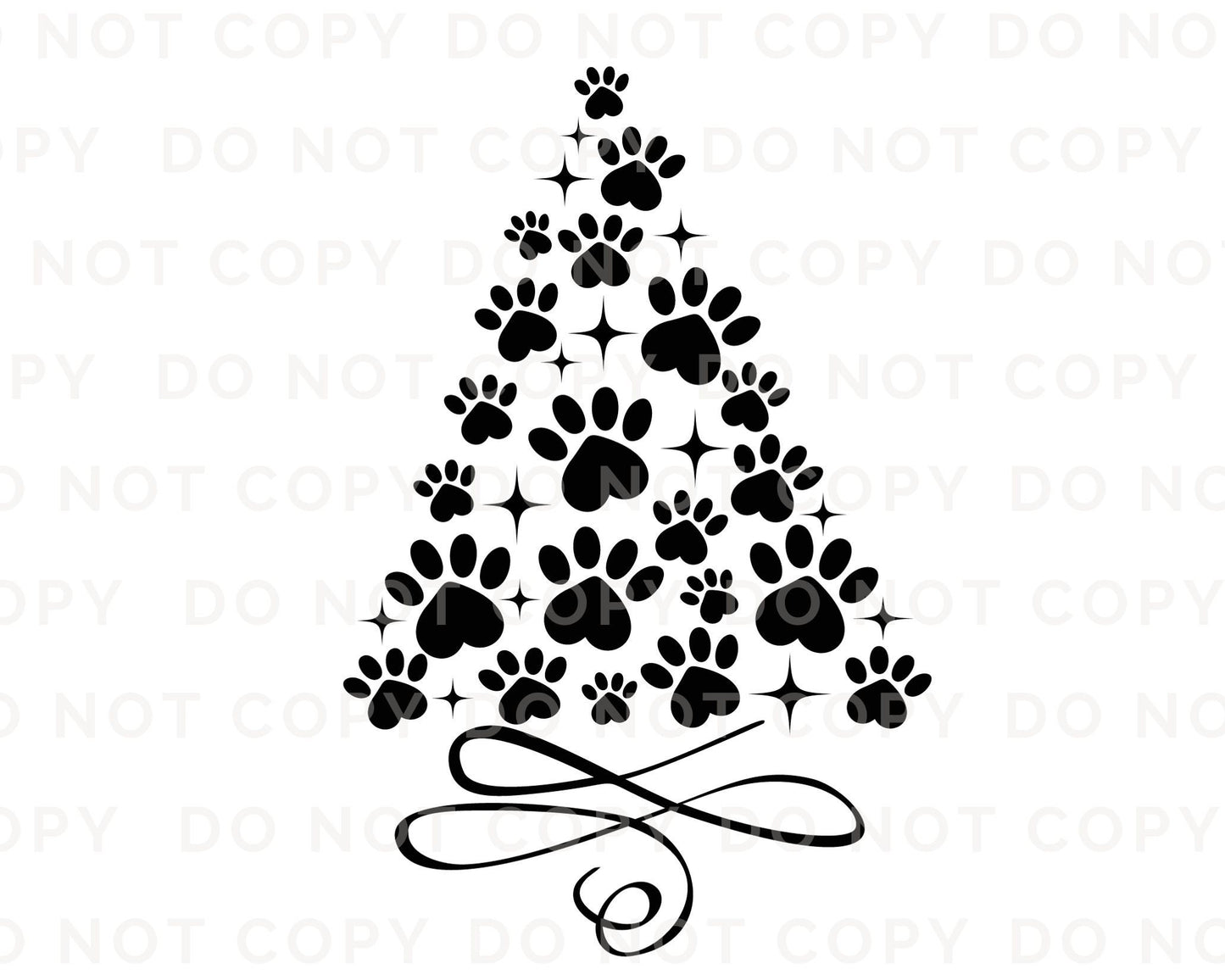 DTF Transfers, Ready to Press, T-shirt Transfers, Heat Transfer, Direct to Film, Holiday, Dog, Cat, Pet, Paw Christmas Tree - Black