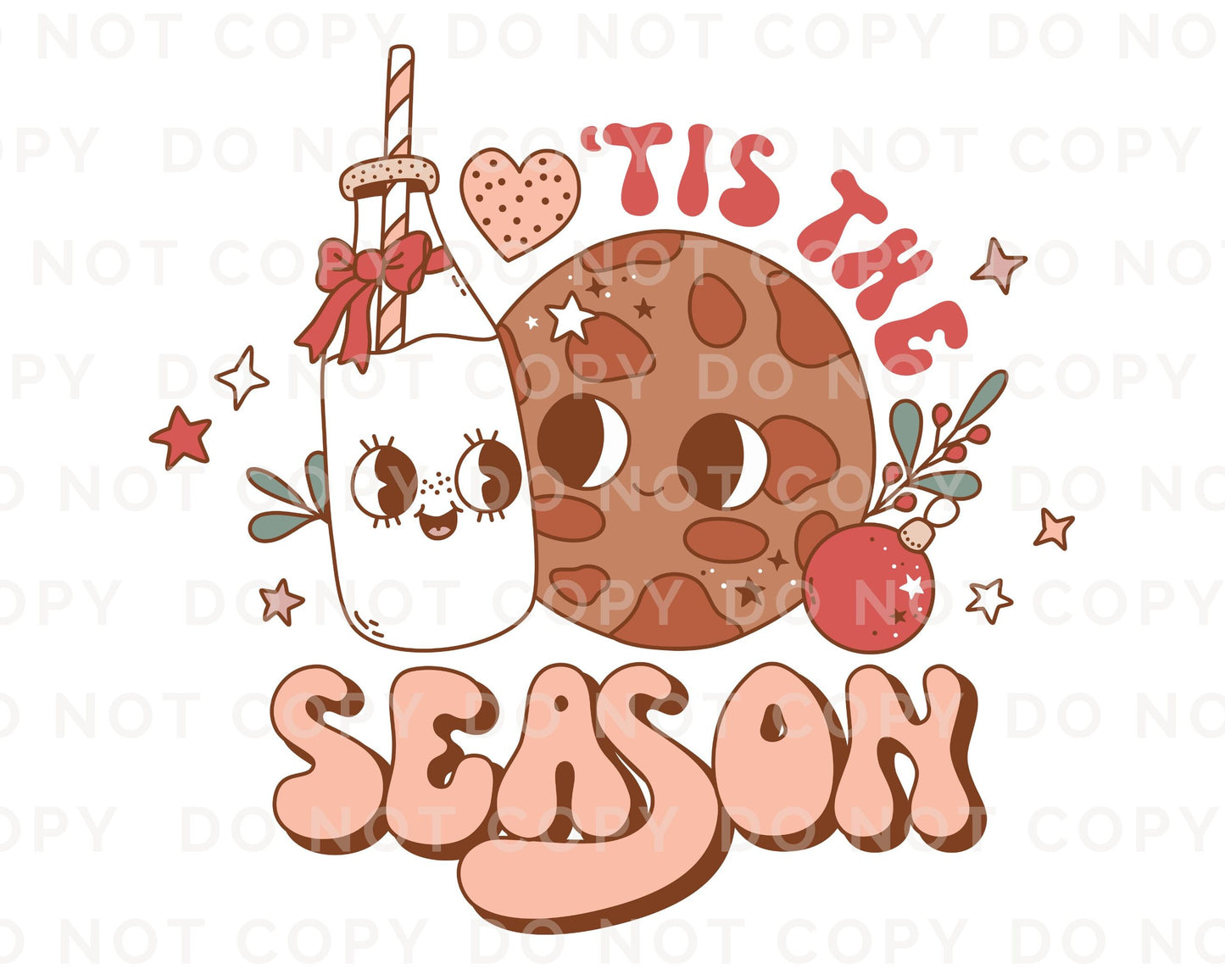 DTF Transfers, Ready to Press, T-shirt, Custom, Heat Transfer, Direct to Film, Christmas, Retro Groovy, Tis The Season Milk and Cookie