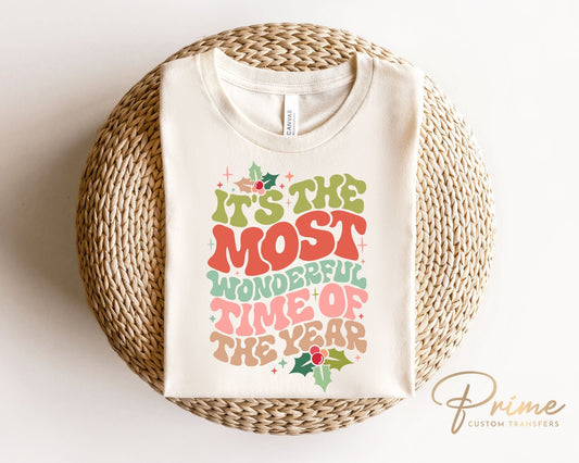 DTF Transfers, Ready to Press, T-shirt Transfers, Heat Transfer, Direct to Film, Retro Christmas, It's The Most Wonderful Time of The Year