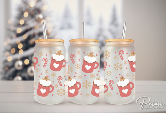 Christmas UV DTF Libbey 16oz Cup Wrap Sticker, Ready to Ship, rts, Direct to Film, Glass Can, Permanent, Hot Cocoa and Gingerbread