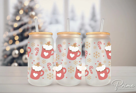 Christmas UV DTF Libbey 16oz Cup Wrap Sticker, Ready to Ship, rts, Direct to Film, Glass Can, Permanent, Hot Cocoa and Gingerbread