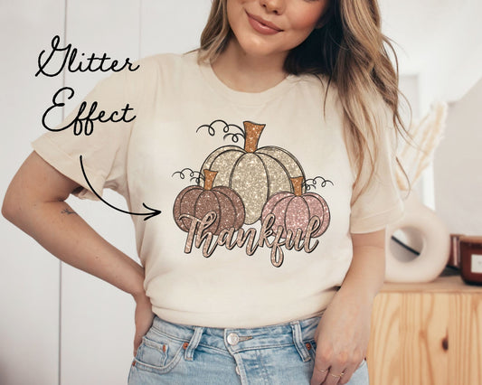 DTF Transfers, Ready to Press, T-shirt Transfers, Heat Transfer, Direct to Film, Holiday, Thanksgiving, Sparkle, Thankful Glitter Pumpkins