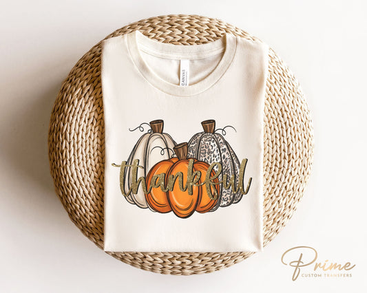 DTF Transfers, Ready to Press, T-shirt Transfers, Heat Transfer, Direct to Film, Fall, Thanksgiving, Glitter Thankful and Cheetah Pumpkin