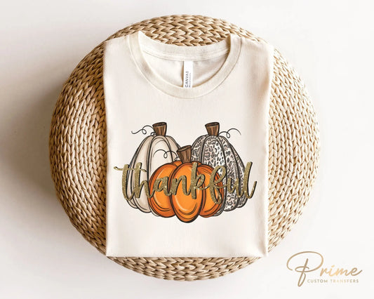DTF Transfers, Ready to Press, T-shirt Transfers, Heat Transfer, Direct to Film, Fall, Thanksgiving, Glitter Thankful and Cheetah Pumpkin