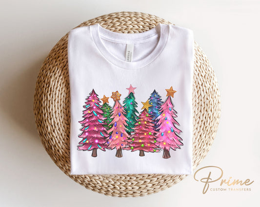 DTF Transfers, Ready to Press, T-shirt Transfers, Heat Transfer, Direct to Film, Holiday, Christmas Trees with Lights