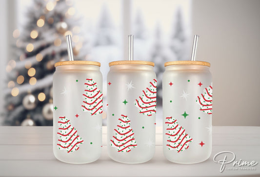 Christmas UV DTF Libbey 16oz Cup Wrap Sticker, Ready to Ship, rts, Direct to Film, Glass Can, Permanent, Dessert, Christmas Tree Cakes