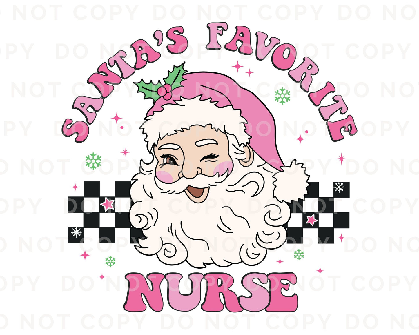 DTF Transfers, Ready to Press, T-shirt Transfers, Heat Transfer, Direct to Film, Hospital, Medical, Pink, Checkered, Santa's Favorite Nurse