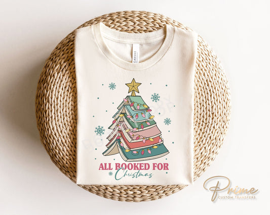 DTF Transfers, Ready to Press, T-shirt Transfers, Heat Transfer, Direct to Film, Holiday, Book Lover, Tree, Gift, All Booked For Christmas