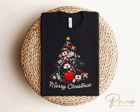 DTF Transfers, Ready to Press, T-shirt Transfers, Heat Transfer, Direct to Film, Holiday, Pastel, Christmas Lights, Hospital, Nurse, Tree
