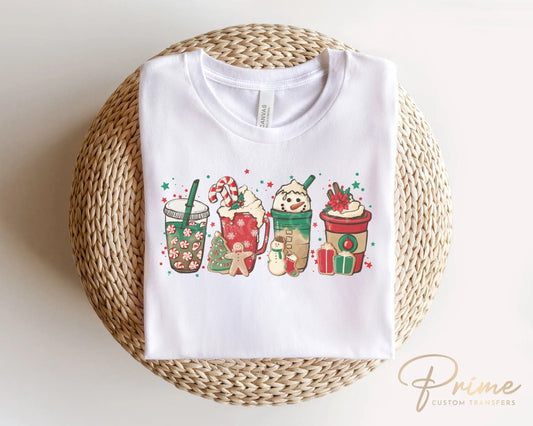 DTF Transfers, Ready to Press, T-shirt Transfers, Heat Transfer, Direct to Film, Holiday, Red Peppermint, Iced Latte, Christmas Coffees
