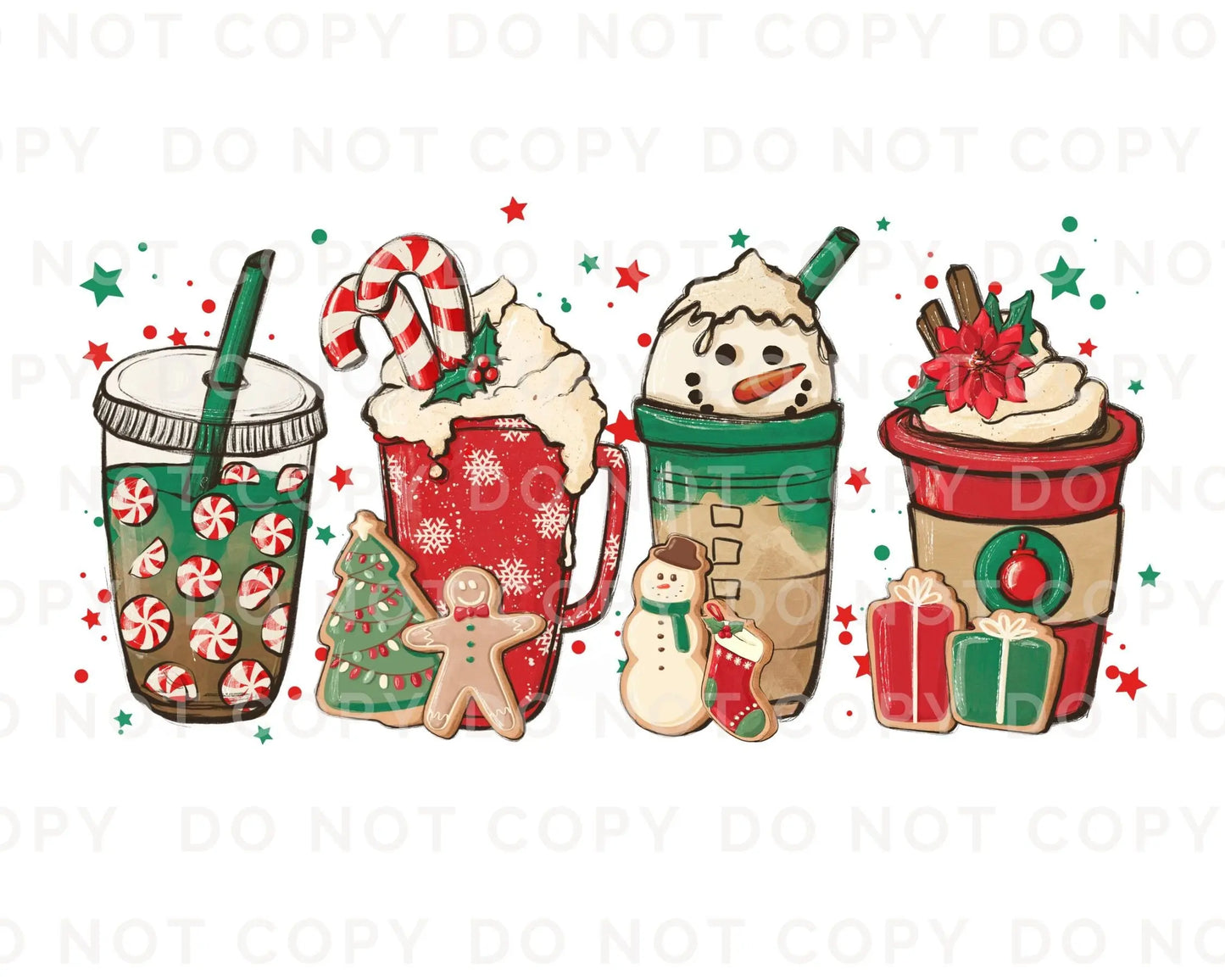 DTF Transfers, Ready to Press, T-shirt Transfers, Heat Transfer, Direct to Film, Holiday, Red Peppermint, Iced Latte, Christmas Coffees