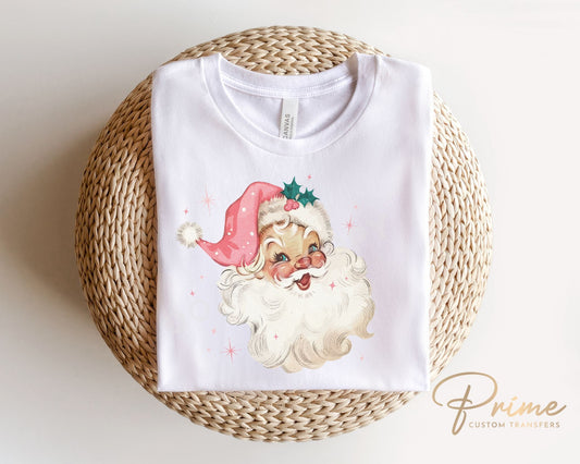 DTF Transfers, Ready to Press, T-shirt Transfers, Heat Transfer, Direct to Film, Christmas, Holiday, Cute, Vintage Pink Vintage Santa Claus