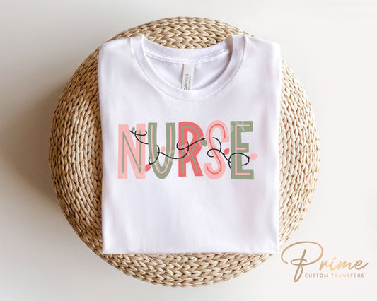 DTF Transfers, Ready to Press, T-shirt Transfers, Heat Transfer, Direct to Film, Holiday, Pastel, Christmas Lights, Hospital, Nurse