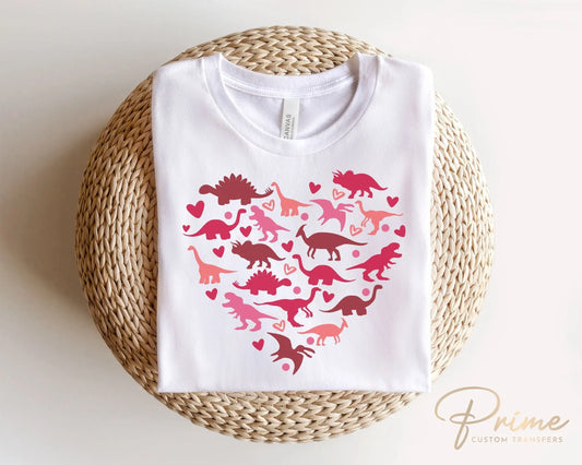 DTF Transfers, Ready to Press, T-shirt Transfers, Heat Transfer, Direct to Film, Cold Peel, Heart, Valentine Dinosaurs Heart