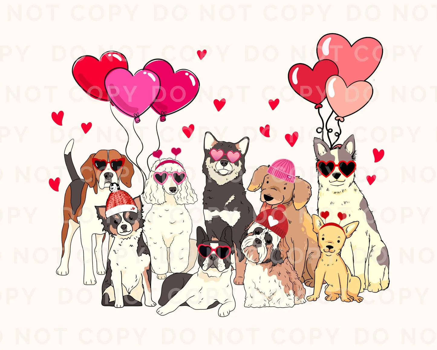 DTF Transfers, Ready to Press, T-shirt Transfers, Heat Transfer, Direct to Film, Cold Peel, Valentine's Day, Balloons, Hearts, Puppy, Dogs