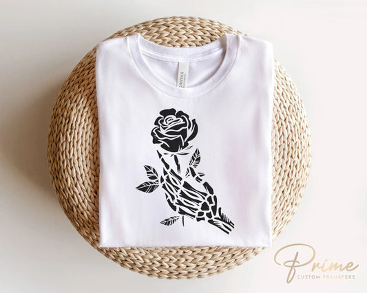 DTF Transfers, Ready to Press, T-shirt Transfers, Heat Transfer, Direct to Film, Valentine's Day, Skeleton, Flower, Skull Hand and Rose