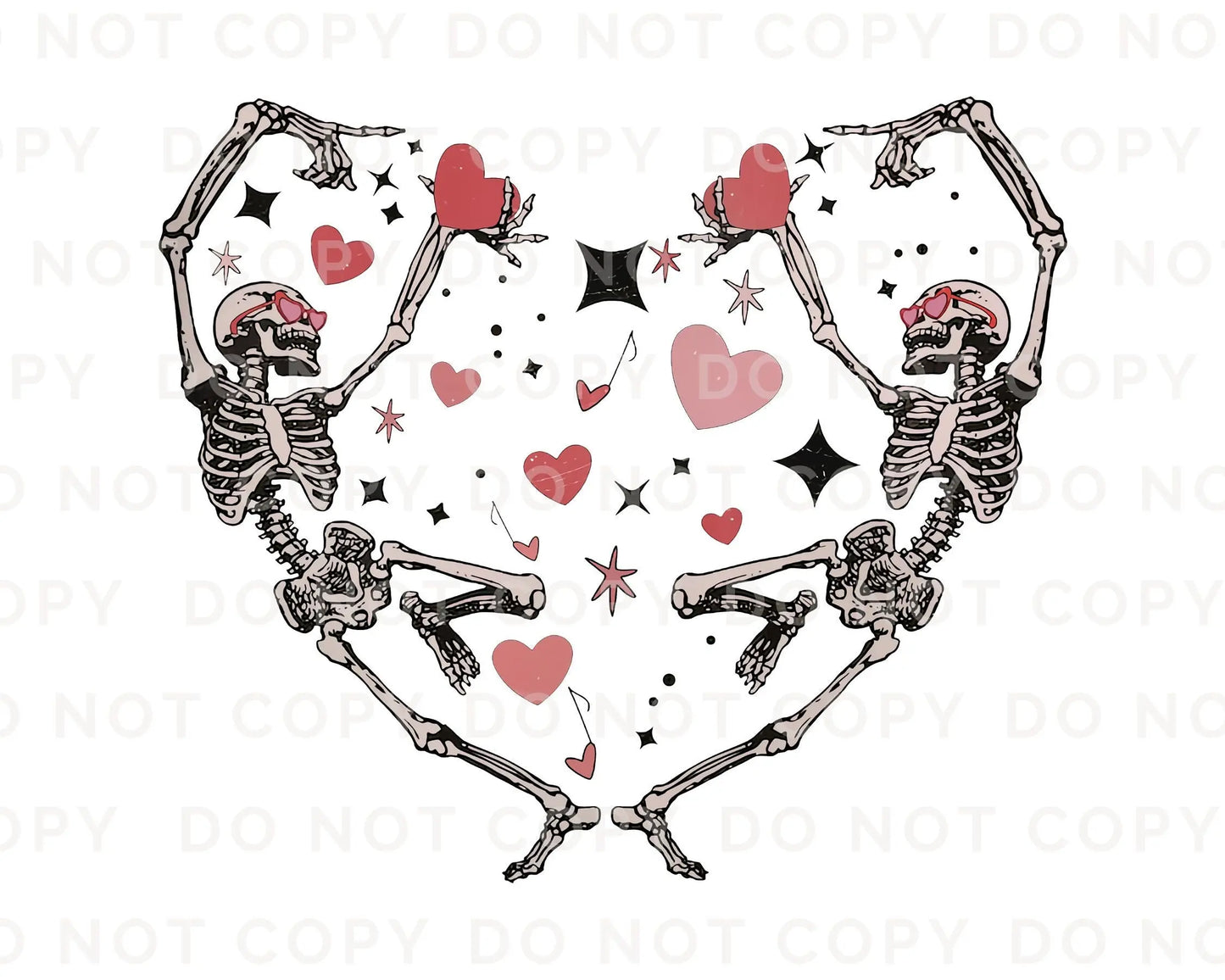 DTF Transfers, Ready to Press, T-shirt Transfers, Heat Transfer, Direct to Film, Cold Peel, Valentine's Day, Heart, Dancing Skeletons