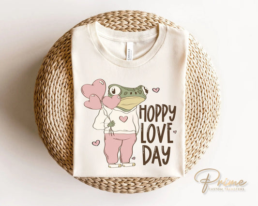 DTF Transfers, Ready to Press, T-shirt Transfers, Heat Transfer, Direct to Film, Valentine's Day, Cute, Balloons, Toad, Frog, Hoppy Love Day
