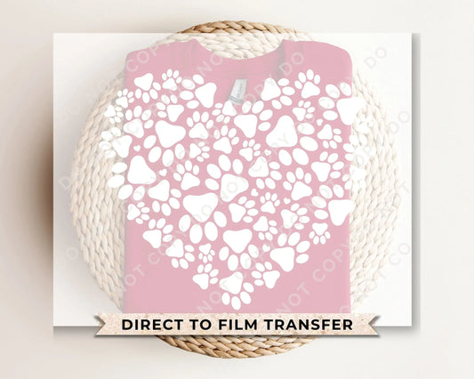 DTF Transfers, Ready to Press, T-shirt Transfers, Heat Transfer, Direct to Film, Valentine’s Day, Holiday, Dogs, Cats, Paw Print Heart