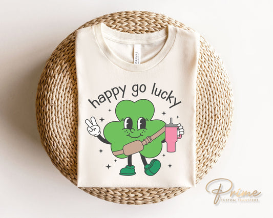 DTF Transfers, Ready to Press, T-shirt Transfers, Heat Transfer, Direct to Film, St Patrick’s Day, Tumbler, Retro, Shamrock, Happy Go Lucky