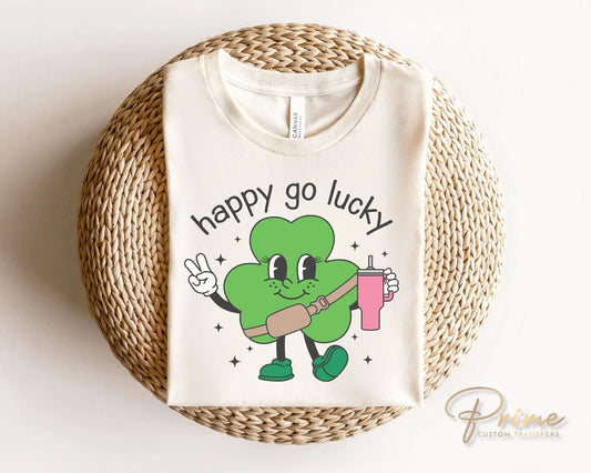 DTF Transfers, Ready to Press, T-shirt Transfers, Heat Transfer, Direct to Film, St Patrick’s Day, Tumbler, Retro, Shamrock, Happy Go Lucky