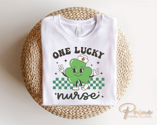 St. Patrick's Day DTF Transfers, Ready to Press, T-shirt Transfers, Heat Transfer, Direct to Film, St Patties, Retro, One Lucky Nurse