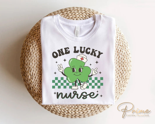 St. Patrick's Day DTF Transfers, Ready to Press, T-shirt Transfers, Heat Transfer, Direct to Film, St Patties, Retro, One Lucky Nurse
