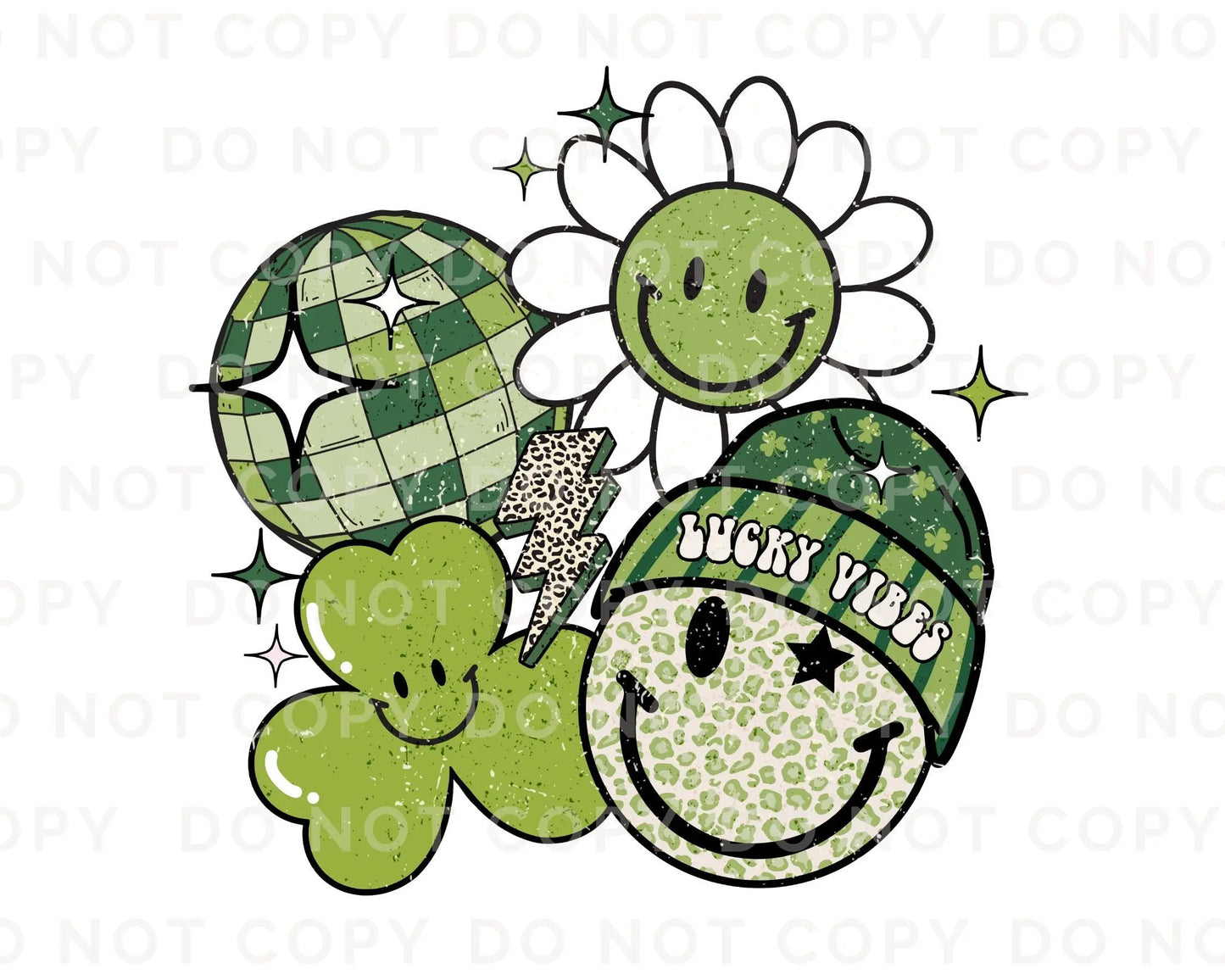 DTF Transfers, Ready to Press, T-shirt Transfers, Heat Transfer, Direct to Film, Saint Patrick's Day, Disco, Groovy, Retro St Patty Collage