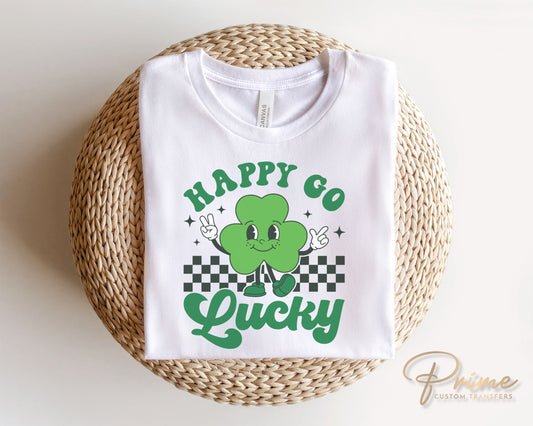 DTF Transfers, Ready to Press, T-shirt Transfers, Heat Transfer, Direct to Film, St Patrick’s Day, Shamrock, Clover, Retro Happy Go Lucky