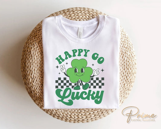DTF Transfers, Ready to Press, T-shirt Transfers, Heat Transfer, Direct to Film, St Patrick’s Day, Shamrock, Clover, Retro Happy Go Lucky