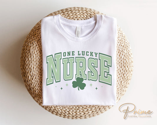 DTF Transfers, Ready to Press, T-shirt Transfers, Heat Transfer, Direct to Film, St Patrick’s Day, Shamrock, Clover, One Lucky Nurse