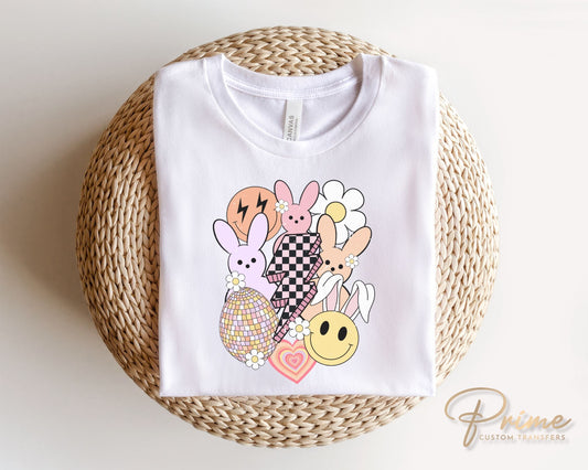 Easter DTF Transfers, Ready to Press, T-shirt Transfers, Heat Transfer, Direct to Film, Spring, Groovy, Bunny Collage, Lightning Bolt, Peeps