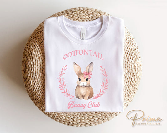 Easter DTF Transfers, Ready to Press, T-shirt Transfers, Heat Transfer, Direct to Film, Spring, Coquette, Sunday, Cottontail Bunny Club