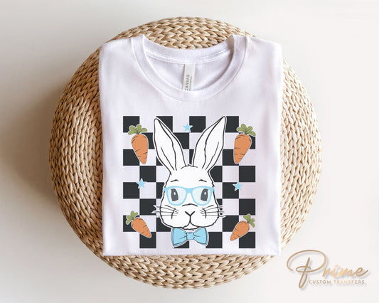 Easter DTF Transfers, Ready to Press, T-shirt Transfers, Heat Transfer, Direct to Film, Spring, Checkered Boy Easter Bunny with Glasses