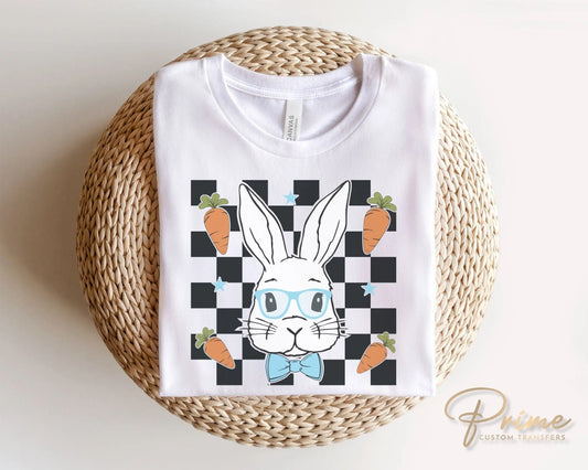 Easter DTF Transfers, Ready to Press, T-shirt Transfers, Heat Transfer, Direct to Film, Spring, Checkered Boy Easter Bunny with Glasses