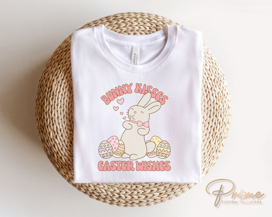 Easter DTF Transfers, Ready to Press, T-shirt Transfers, Heat Transfer, Direct to Film, Spring, Sunday, Kid, Bunny Kisses Easter Wishes
