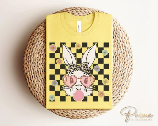 Easter DTF Transfers, Ready to Press, T-shirt Transfers, Heat Transfer, Direct to Film, Spring, Bubblegum, Glasses, Checkered, Cute Bunny